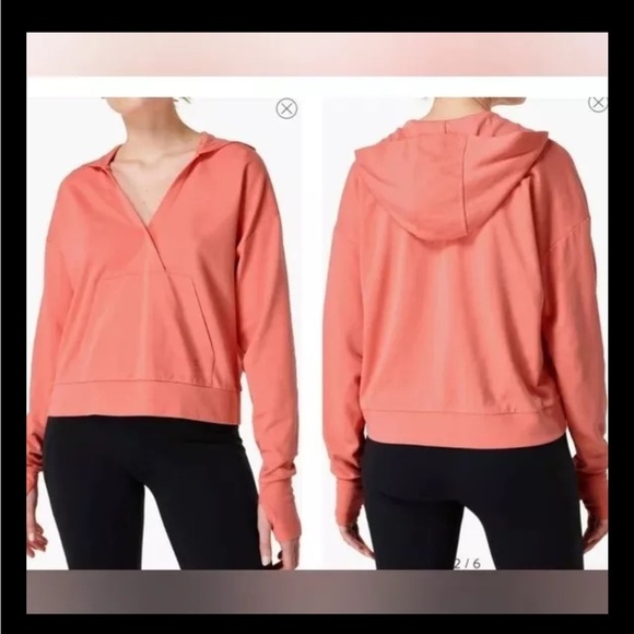 Sweaty Betty After Class Pullover Hoodie Small Cropped Sweatshirt Coral Pink - Picture 2 of 9
